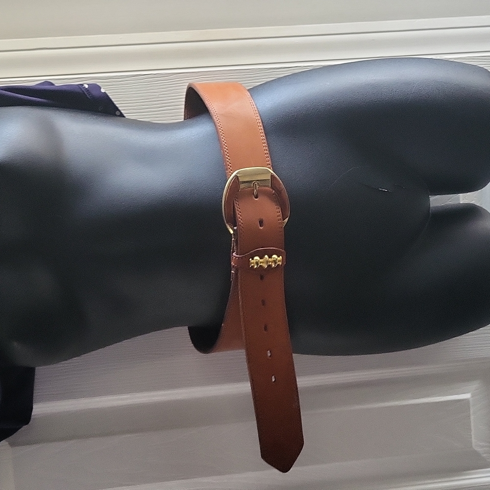 Conveyor women's belt tan cognac genuine leather brass buckle Italy